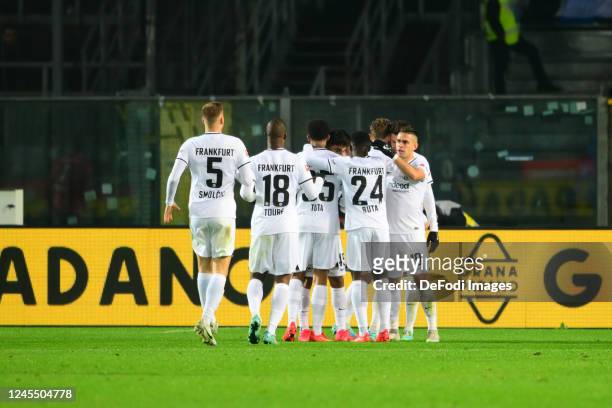 Evan Ndicka of Eintracht Frankfurt celebrates after scoring his team's second goal during Atalanta Bergamo-Eintracht Frankfurt, match valid for 25th...