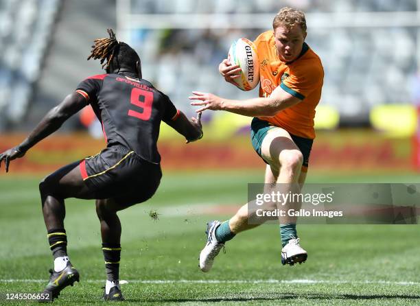 Henry Hutchison of Australia during the match between Australia and Uganda on day 2 of the HSBC Cape Town Sevens at DHL Stadium on December 10, 2022...