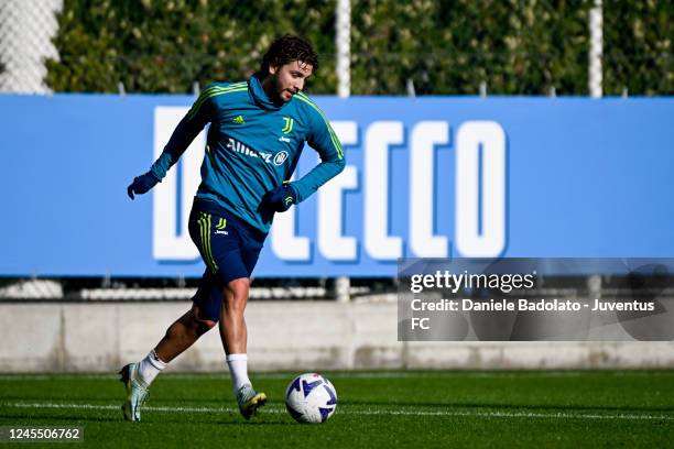 Manuel Locatelli of Juventus during a training session at JTC on December 10, 2022 in Turin, Italy.