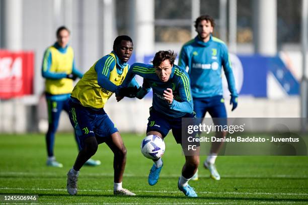 Federico Chiesa of Juventus during a training session at JTC on December 10, 2022 in Turin, Italy.
