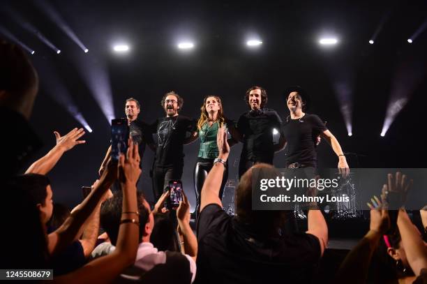 La Oreja de Van Gogh band, perform live on stage during "Un Susurro en la Tormenta" concert at James L. Knight Center on December 9, 2022 in Miami,...