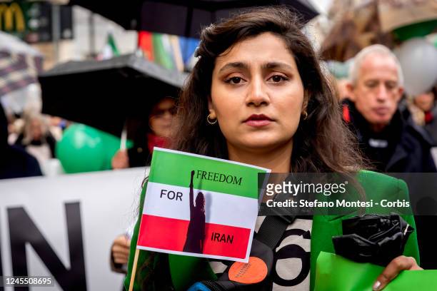 People in support of the Iranian community take part in the "Woman, Life, Freedom" demonstration organized by Partito Radicale against the Iranian...