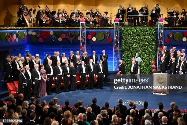 General view shows laureates arriving for the Nobel Prize award ceremony at the Concert Hall in Stockholm, Sweden on December 10, 2022.