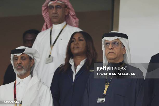 Sheikh Salman bin Ibrahim Al Khalifa, president of the Asian Football Confederation attends during the Qatar 2022 World Cup quarter-final football...