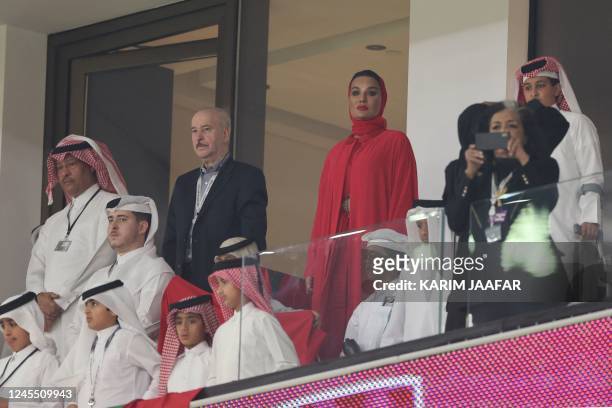 Sheikha Moza bint Nasser Al-Missned attends the Qatar 2022 World Cup quarter-final football match between Morocco and Portugal at the Al-Thumama...