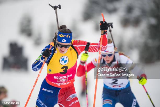 Julia Simon of France in action competes during the Women 10 km Pursuit at the BMW IBU World Cup Biathlon Hochfilzen on December 10, 2022 in...