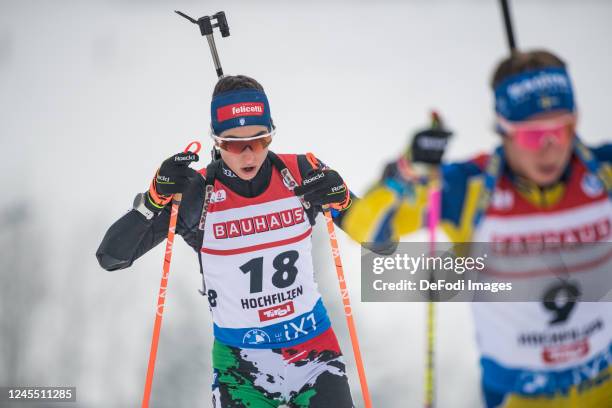 Lisa Vittozzi of Italy in action competes during the Women 10 km Pursuit at the BMW IBU World Cup Biathlon Hochfilzen on December 10, 2022 in...