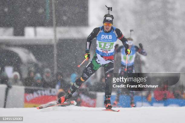 Tommaso Giacomel of Italy competes during the men's 4x7.5 km Relay at the BMW IBU World Cup Biathlon Hochfilzen at Biathlon Stadium on December 10,...