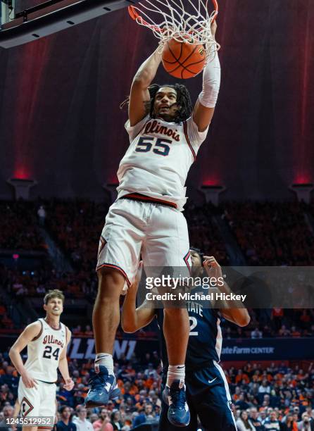 Skyy Clark of the Illinois Fighting Illini dunks the ball during the first half against the Penn State Nittany Lions at State Farm Center on December...