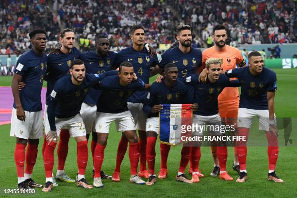 France's midfielder Aurelien Tchouameni, France's midfielder Adrien Rabiot, France's defender Dayot Upamecano, France's defender Raphael Varane,...