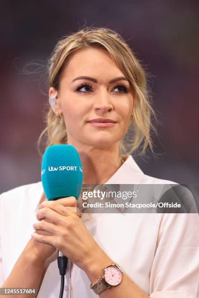 Presenter Laura Woods during the FIFA World Cup Qatar 2022 quarter final match between England and France at Al Bayt Stadium on December 10, 2022 in...