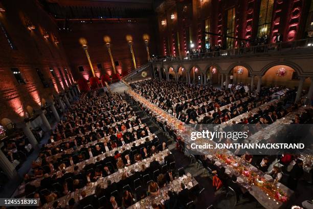 General view shows the royal banquet to honour the laureates of the Nobel Prize 2022, following the Award ceremony on December 10, 2022 in Stockholm.