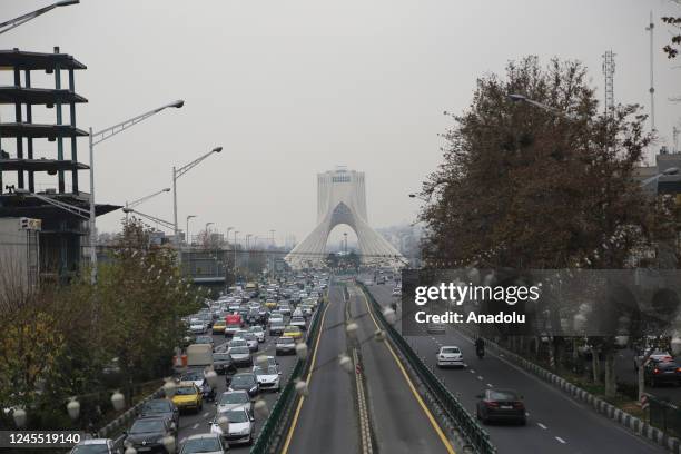 General view of the city turning gray due to the high levels of air pollution in Tehran, Iran on December 10, 2022. All educational institutions shut...