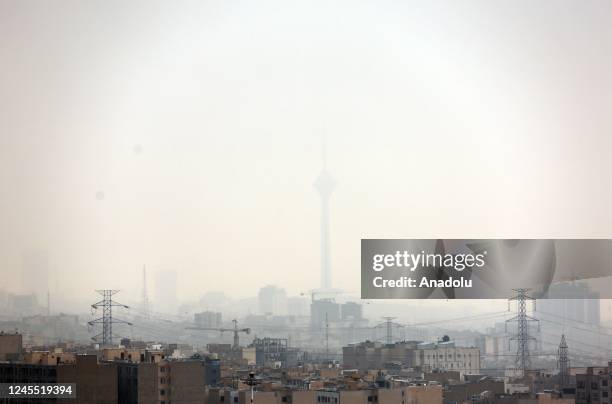 General view of the city turning gray due to the high levels of air pollution in Tehran, Iran on December 10, 2022. All educational institutions shut...