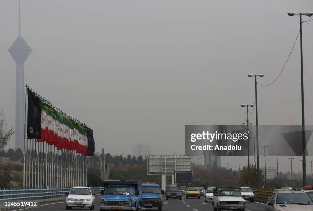 General view of the city turning gray due to the high levels of air pollution in Tehran, Iran on December 10, 2022. All educational institutions shut...