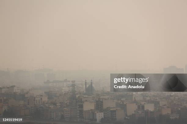 General view of the city turning gray due to the high levels of air pollution in Tehran, Iran on December 10, 2022. All educational institutions shut...