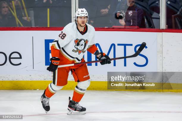 Nathan Beaulieu of the Anaheim Ducks skates during third period action against the Winnipeg Jets at Canada Life Centre on December 04, 2022 in...
