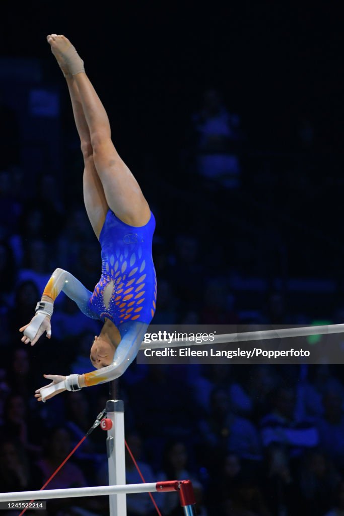 Sanna Veerman of the Netherlands competing on uneven bars in the