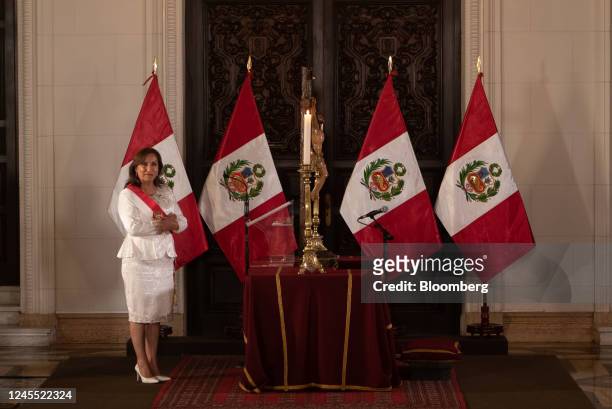 Dina Boluarte, Peru's president, attends a cabinet swearing in ceremony at the Government Palace in Lima, Peru, on Saturday, Dec. 10, 2022. Boluarte...