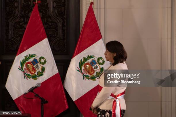 Grecia Rojas Ortiz, Peru's new women and vulnerable populations minister, attends a cabinet swearing in ceremony at the Government Palace in Lima,...