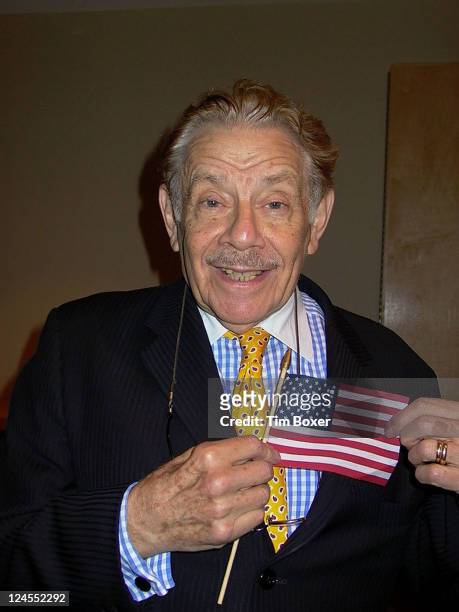 Actor Jerry Stiller waves American flag in remembrance of the September 11 terrorist attack on the World Trade Center, at Joseph Papp Children's...