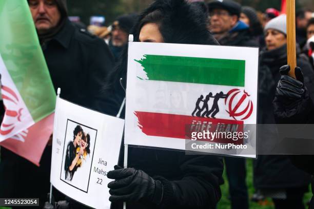General view of a hundred people take part in Freedom for Iran and stop execution rally on Human rights day in Cologne, Germany on December 10, 2022