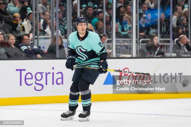 Jamie Oleksiak of the Seattle Kraken skates during the second period of a game against the Florida Panthers at Climate Pledge Arena on December 03,...