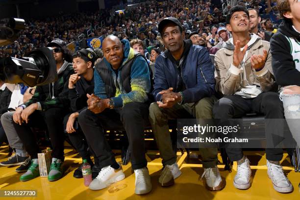 Dave Chapelle and Chris Rock attend the game between the Boston Celtics and Golden State Warriors on December 10, 2022 at Chase Center in San...