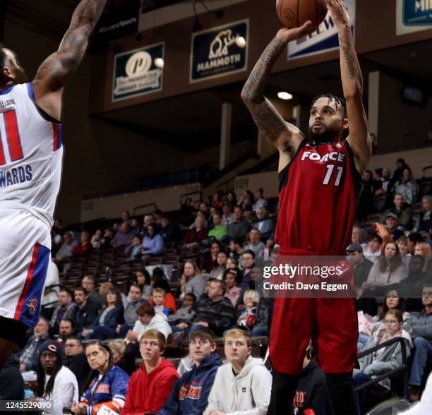 December 10: Mychal Mulder of the Sioux Falls Skyforce shoots a jumper against the Motor City Cruise at the Sanford Pentagon on December 10, 2022 in...