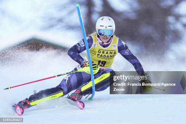 Paula Moltzan of Team United States competes during the Audi FIS Alpine Ski World Cup Women's Slalom on December 11, 2022 in Sestriere, Italy.