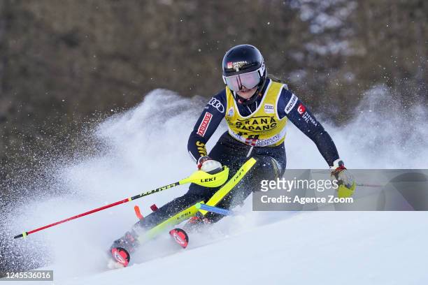 Hanna Aronsson Elfman of Team Sweden competes during the Audi FIS Alpine Ski World Cup Women's Slalom on December 11, 2022 in Sestriere, Italy.