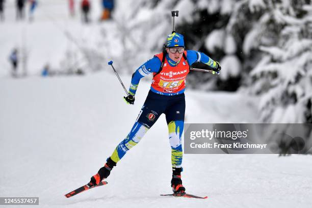 Daria Blashko of Ukraine competes during in the women 4x6 km Relay Competition at the BMW IBU World Cup Biathlon Hochfilzen at Biathlon Stadium on...