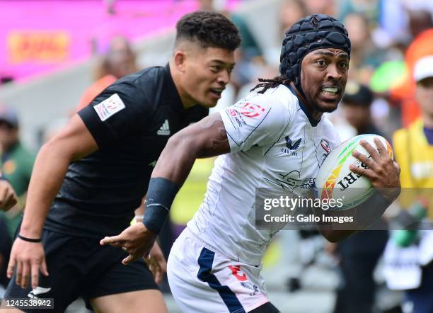 Kevon Williams of USA during the Cup Semi Final match between New Zealand and USA on day 3 of the HSBC Cape Town Sevens at DHL Stadium on December...