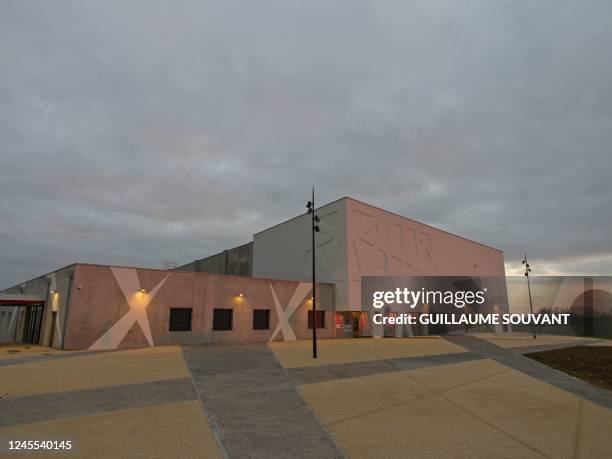 This photograph taken on December 5, 2022 shows the entrance of the shooting range of the French National Shooting Center in Deols, near Chateauroux....