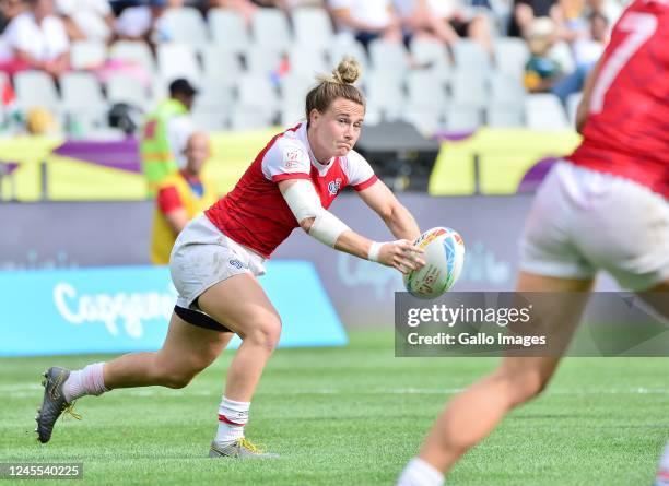 Megan Jones of Great Britain during the Women's 5th Place Play-Off match between France and Great Britain on day 3 of the HSBC Cape Town Sevens at...