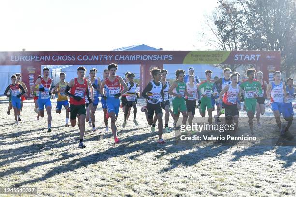 Athletes compete during the U20 Men's race during the SPAR European Cross Country Championships 2022 in Piemonte-La Mandria Park on December 11, 2022...