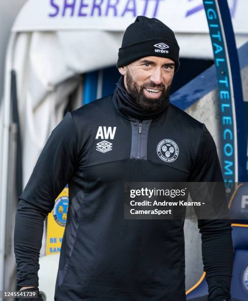Shrewsbury Town's assistant manager Aaron Wilbraham during the Sky Bet League One between Bristol Rovers and Port Vale at Montgomery Waters Meadow on...