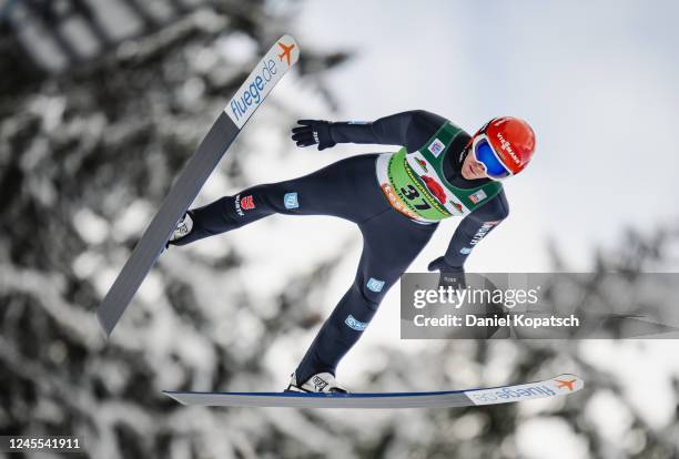 Stephan Leyhe of Germany competes during the Individual HS142 qualification round at the FIS World Cup Ski Jumping Men Titisee-Neustadt on December...