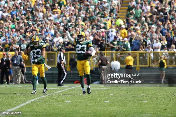 Green Bay Packers cornerback Damarious Randall in action during an NFL football game between the Green Bay Packers and the Detroit Lions Sunday,...