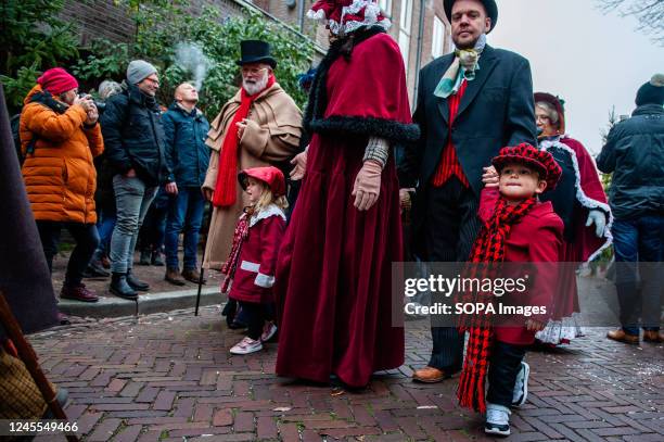 Family dressed in clothes of the Victorian era seen during the festival. Each year, around this date, the 19th-century world of the English writer...