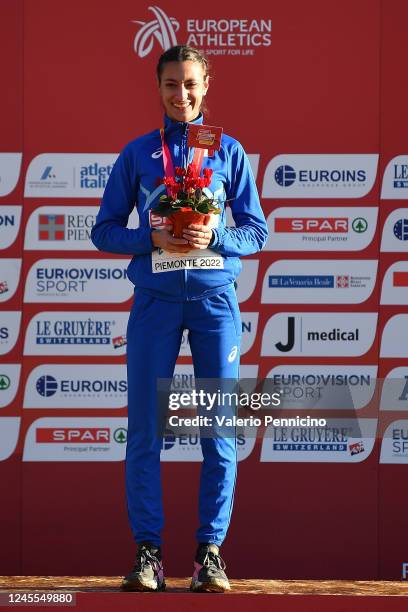 Nadia Battocletti of Italy during the medal ceremony of U23 Women race during the SPAR European Cross Country Championships 2022 in Piemonte-La...