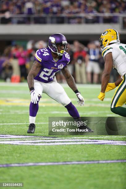 Minnesota Vikings cornerback Captain Munnerlyn in coverage during an NFL football game between the Green Bay Packers and the Minnesota Vikings...