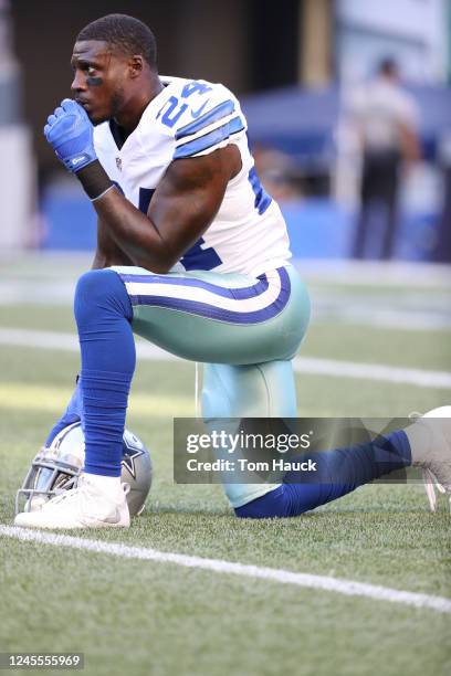 Dallas Cowboys cornerback Morris Claiborne warms up during an NFL preseason game between the Seattle Seahawks and Dallas Cowboys , Thursday, Aug. 25...
