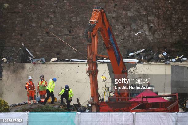Emergency workers at the site of an explosion that destroyed a block of flats on December 12, 2022 in St Helier, Jersey. On December 12 at 10am, five...