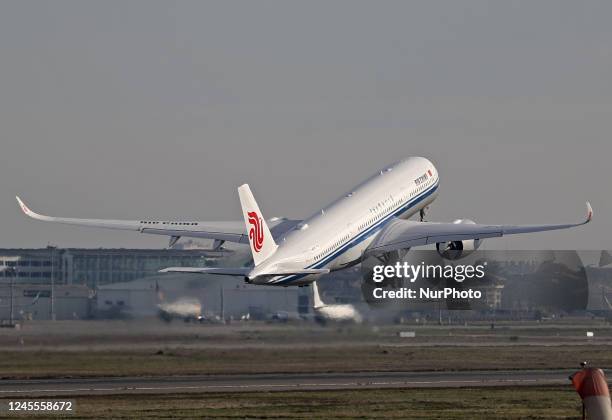 Test of the Airbus A350-941 before delivering it to Air China at Toulouse Blagnac Airport, in Toulouse on 06th December 2022. --