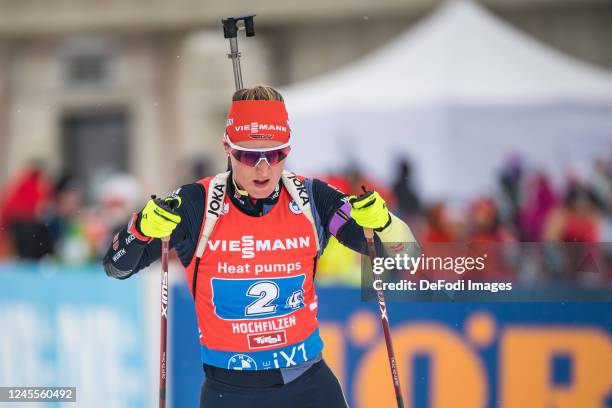 Denise Herrmann-Wick of Germany in action competes during the Women 4x6 km Relay at the BMW IBU World Cup Biathlon Hochfilzen on December 11, 2022 in...