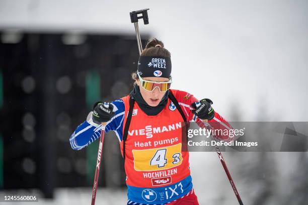 Chloe Chevalier of France in action competes during the Women 4x6 km Relay at the BMW IBU World Cup Biathlon Hochfilzen on December 11, 2022 in...