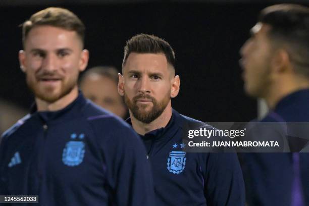 Argentina's forward Lionel Messi takes part in a training session at Qatar University in Doha on December 12 on the eve of the Qatar 2022 World Cup...
