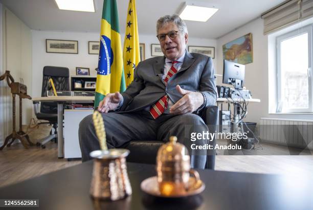 Brazil's Ambassador to Ankara Carlos Martins Ceglia speaks during an exclusive interview with Anadolu Agency in Ankara, Turkiye on December 12, 2022.