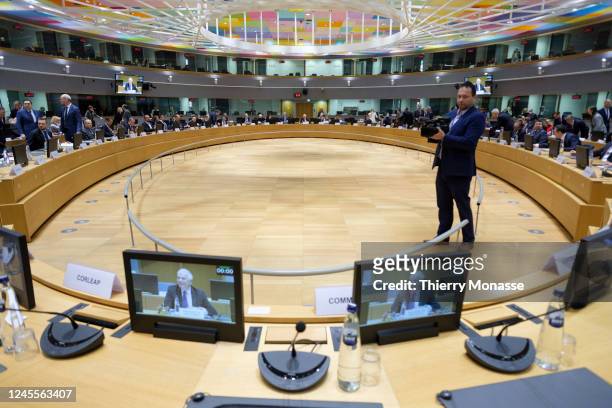 Foreign affairs Ministers attend an EU Foreign Affairs Council Ministers meeting in the Europa, the EU Council headquarter on December 12, 2022 in...